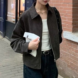 PDS時尚女款純色翻領麂皮夾克