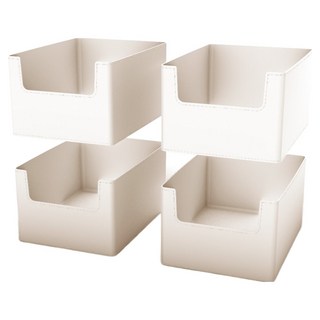 GAKYU 縫線皮革食品儲藏室整理盒 收納箱, 象牙白, 4個