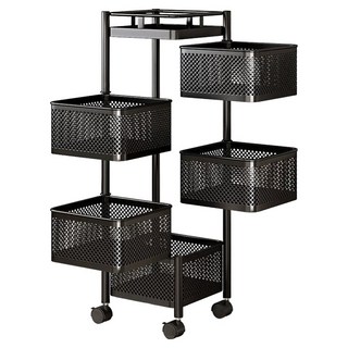 라라공방 이동식 트롤리 회전 다층 수납함, 블랙, 1개