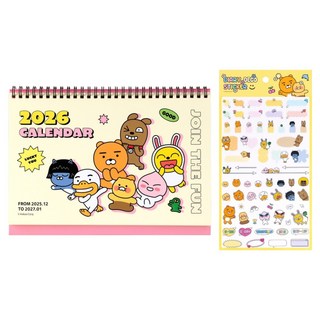 KAKAO FRIENDS 2026年基本款桌曆 + 裝飾貼紙組, 1套, 象牙白(日曆)