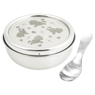 KOM 童趣系列 316不鏽鋼兒童隔熱碗餐具組 獨角獸, 餐碗 + 上蓋 + 湯匙, 1套, 白色