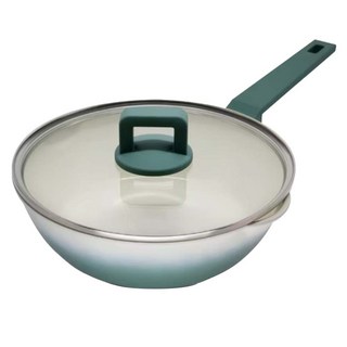 義大利 Mama Cook 馬卡龍漸層繽紛 鈦陶瓷煎炒鍋 森林綠, 1個, 24cm