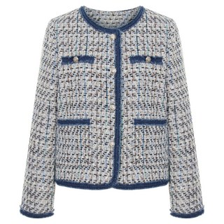 Tbue女款牛仔拼色圓領粗花呢夾克 V5C-CJK009