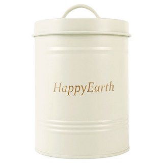 Happy Earth 圓形馬口鐵盒, 象牙白, 1個