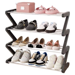 Z字形多層鋼製鞋架 大型 4層 60cm, 黑色, 1個
