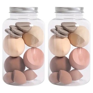 美妝蛋粉撲植絨氣墊漂流瓶套組, 咖啡色, 2組