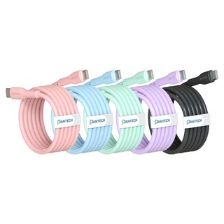 PANTECH Type-C to Type-C 45W 超高速粉彩傳輸線, 粉紅色, 藍色, 薄荷綠, 紫色, 黑色, 5個, 2m