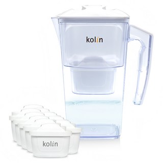 Kolin 歌林 日系窄身濾水壺 + 濾芯 11個, 白色, 1組, 2.5L