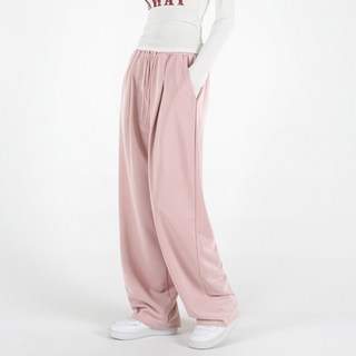 韓國 UMM 女性前抓褶素色運動寬褲