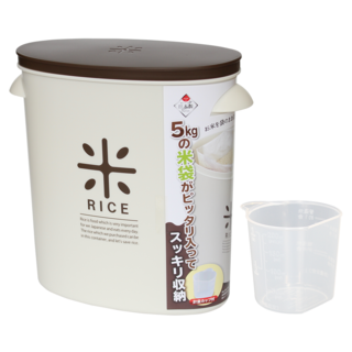 PEARL LIFE 珍珠金屬 日本製 袋裝米桶5kg 附量杯 儲米桶 米箱, 1個, 棕色