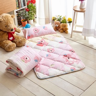 愛北鼻 絲柔棉薄睡墊3件組 台灣製, 氣球草莓熊