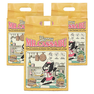 hurray Mr. Cassabu 豆腐木薯混合凝結貓砂, 7L, 無香, 3個