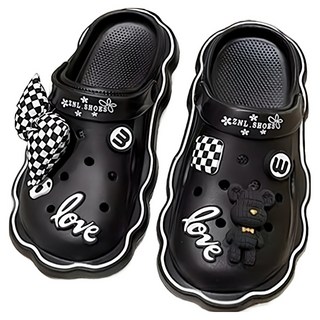 BUKENI 夏季新款可愛蝴蝶結卡通防滑可外穿涼鞋洞洞鞋 8658 36-37, 23cm, 黑色