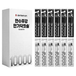 덴티넘 부드러운 초미세모 만가닥 칫솔 블랙 6p + 화이트 6p 세트, 1세트, 12개입