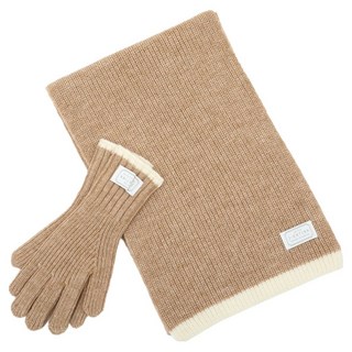 J.ESTINA 女性撞色滾邊圍巾 + 手套套組 JEACEC5BF581BE260 + 購物袋