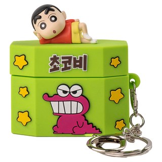 pokamori 蠟筆小新 無聊 3D 公仔 矽膠 AirPods 鑰匙圈 保護殼 小新, 混合色, 1個, AirPods Pro 1 / 2代