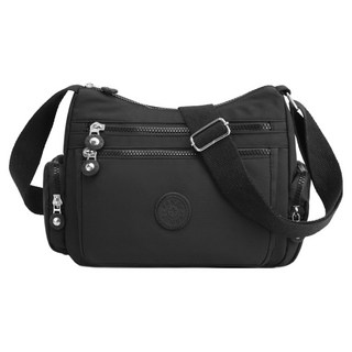 Elsso 雙層拉鍊輕量旅行防水斜揹包, 01 黑色