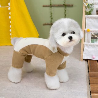 쿠펫츠 강아지 배색 플리스 올인원, 베이지, 1개