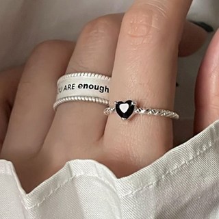 PEONIST 女性層疊愛心雙環戒指2件組