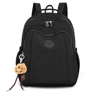 ColorfulFox Miss Bag 女性用索伊輕量尼龍防水休閒迷你後揹包 + 水豚鑰匙圈套組, 黑色