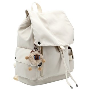 MISS BAEK 女性尼龍休閒防水後揹包 + 水豚鑰匙圈套組, 白色