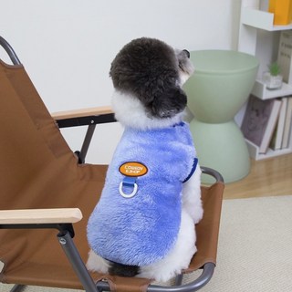 티티펫 강아지 몽글몽글 후리스 라벨 티셔츠, 블루, 1개