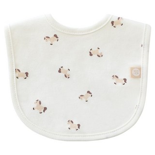 BABY&I 副食品棉質圍兜, 小馬米白, 1入, 1個