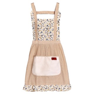 아싸레 가정용 타올 포켓 줄무늬 플라워 앞치마, 베이지, 1개