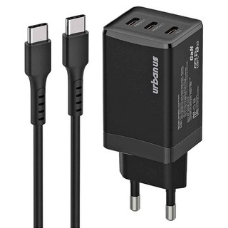 어반어스 GaN 67W 미니 C타입 3포트 PD PPS 초고속 충전기 60W C TO C 케이블 1.5m, 블랙, 1개