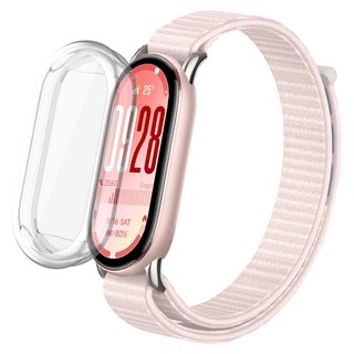 SPACE SHIELD 小米手環10 Premium Mono 運動錶環錶帶 + 全包覆保護殼 2合1套組, 珍珠粉(錶帶), 透明(保護殼), 1套