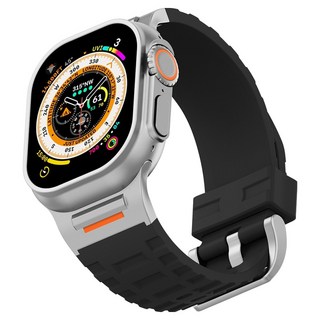 HAMATE 適用於Apple Watch的弧形扣塊狀圖案矽膠錶帶, 黑色, 1個