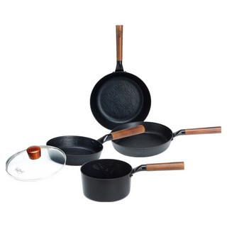 마이셰프 인덕션 포레스타 실속 프라이팬 세트, 블랙 + 브라운, 프라이팬 28cm + 궁중팬 28cm +에그원형 16cm + 에그사각 16cm + 유리뚜껑, 1세트