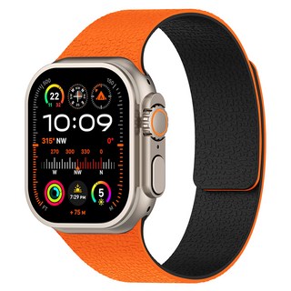HAMATE Apple Watch 兼容扁平磁吸矽膠錶帶, 橙黑色, 1個