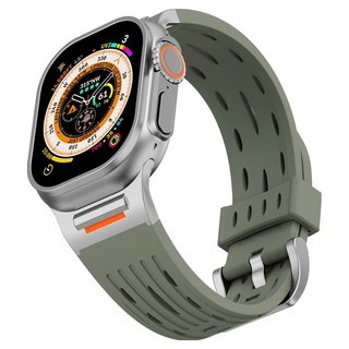 HAMATE 適用Apple Watch曲面錶扣多孔矽膠錶帶, 軍綠色, 1個
