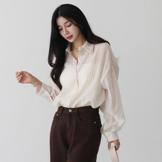 피핀 여성용 스트라이프 루즈핏 텐셀 셔츠 #49827