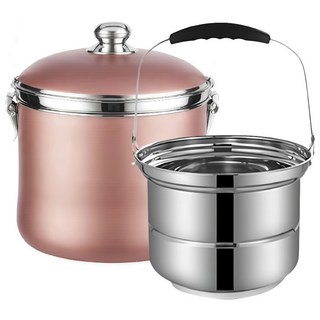 鼎匠 304不鏽鋼高效節能免火悶燒再煮鍋/保溫提鍋 7L 附蒸片, 25.7cm, 1套, 煙燻粉 玫瑰金