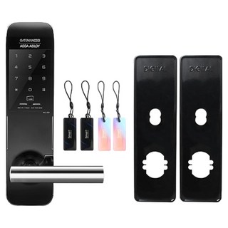 Gateman 蓋德曼 數位電子鎖 把手 + 玄關門卡片鑰匙 4入 + 主鎖加固板 套組 黑色 WG-200, 顧客自行安裝