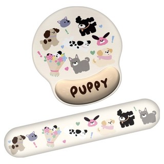 Marunaru 高級簡約滑鼠 + 鍵盤護腕墊組, 小狗, 1套