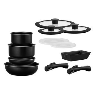 IRIS OHYAMA 愛麗思歐雅瑪 鑽石塗層鍋具12件組 IH瓦斯兩用 基本款 NTF-SEI12, 星鑽黑色, 1套, 20公分平底鍋 + 26公分平底鍋 + 16公分湯鍋 + 20公分湯鍋 + 玉子燒鍋 + 玻璃鍋蓋(x3) + PE鍋蓋(x2) + 把手(x2)