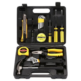 ZIPJOY 多功能家用五金工具箱套裝16件組, 1套, 老虎鉗 + 活動扳手 + 美工刀 + 螺絲刀 3支 + 內六角 5支 + 絕緣膠布 + 數顯電筆 + 捲尺 + 羊角錘 + 收納盒