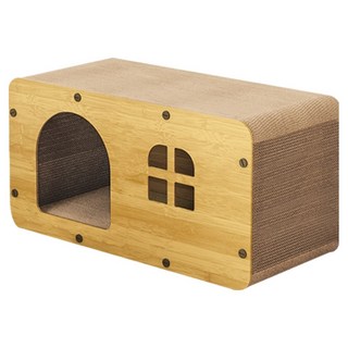 咕沛日常 貓抓屋 磨爪睡覺逗貓多功能 耐磨不掉屑 雙層貓別墅 森林小屋, 實木色, 1個