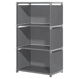 BANGJIASHI 多功能書櫃架/組合收納櫃/書櫃分層架 四橫桿加固 3格, 銀灰色, 4層