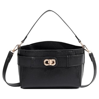 PEONIST 簡約金色扣環亮點迷你凱莉包, 黑色