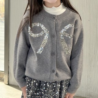 Uvely 兒童珍珠亮片蝴蝶結開襟衫