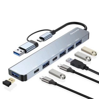Anyzone 7埠雙連接器 USB A + C型 超薄 USB 3.0 PD 100W 多功能集線器 ANY-HUB5, 混合色, 1個