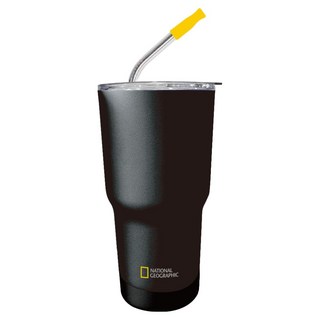 LiLFANT 國家地理北極雙層不鏽鋼吸管隨行杯, 經典黑, 1個, 600ml