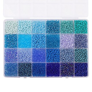 EUMES 24色 DIY 串珠工藝套組, 藍色, 1套