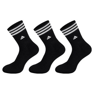 adidas 愛迪達 三線氣墊中筒刺繡運動襪, 黑色, 3套