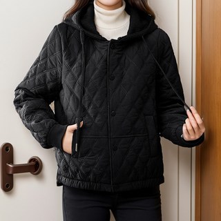 Paperments 女款 Laclé 鑽石菱格紋連帽鋪棉外套 13326