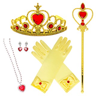 公主變身皇冠 + 耳環 + 項鍊 + 手套 + 魔法棒套組, 金色, 1套